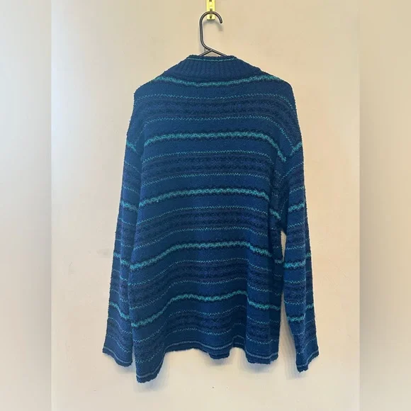 Vintage Y2K Era Yarnworks Navy Striped Turtleneck Sweater Size XL - Picture 6 of 7